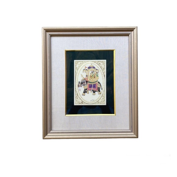 Handmade Miniature Rajasthani Ambari Dasara Elephant Plaque, Framed